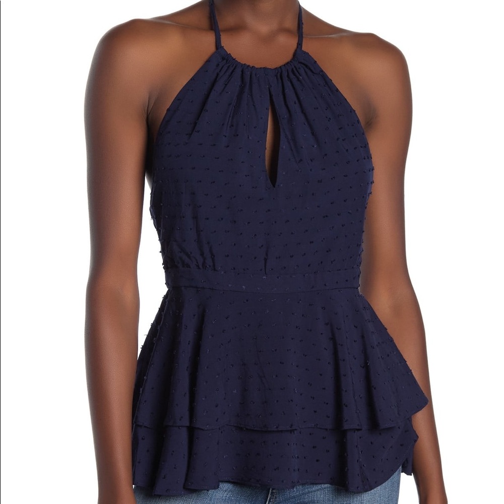 NWT Parker Keyhole Swiss Dot Peplum Halter Top